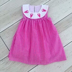 Pink Gingham Dress with Lobster Embroidery